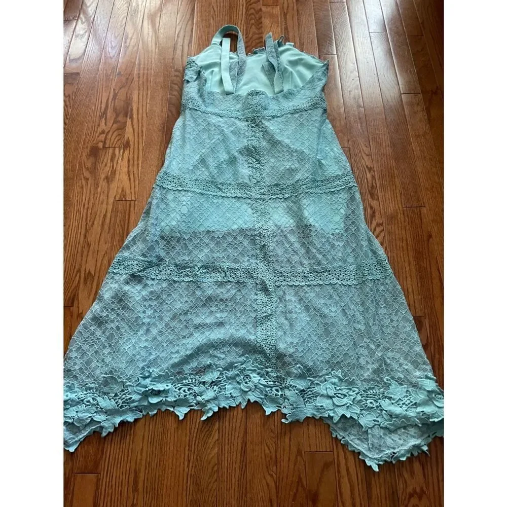 foxiedox Turquoise Angelisa Sleeveless Lace Maxi Dress Asymmetrical Hem Sz XL